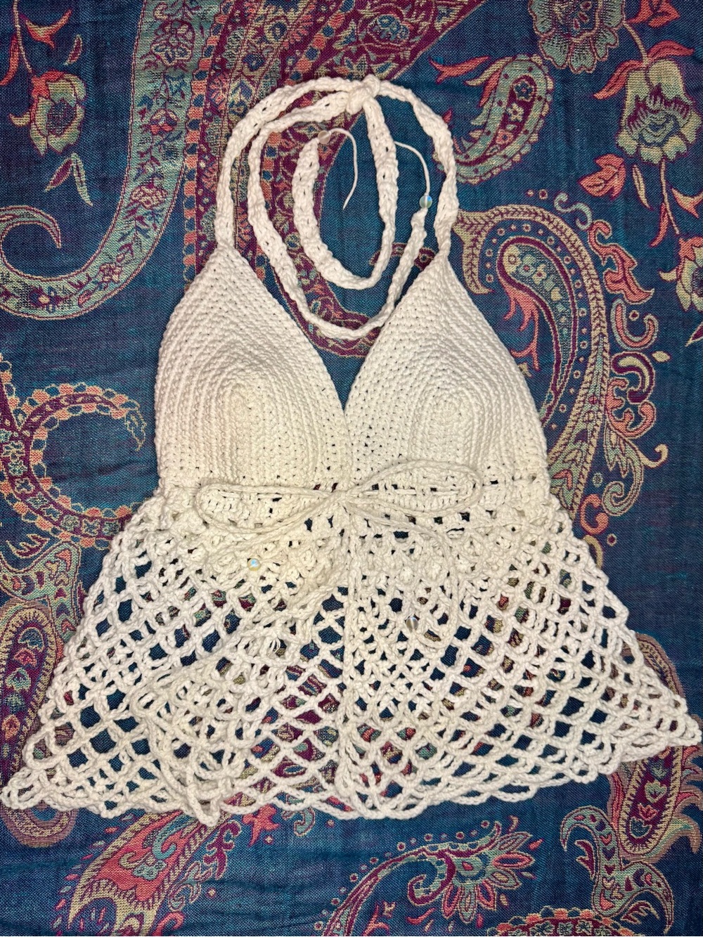 Cream Crochet Halter Crop Top